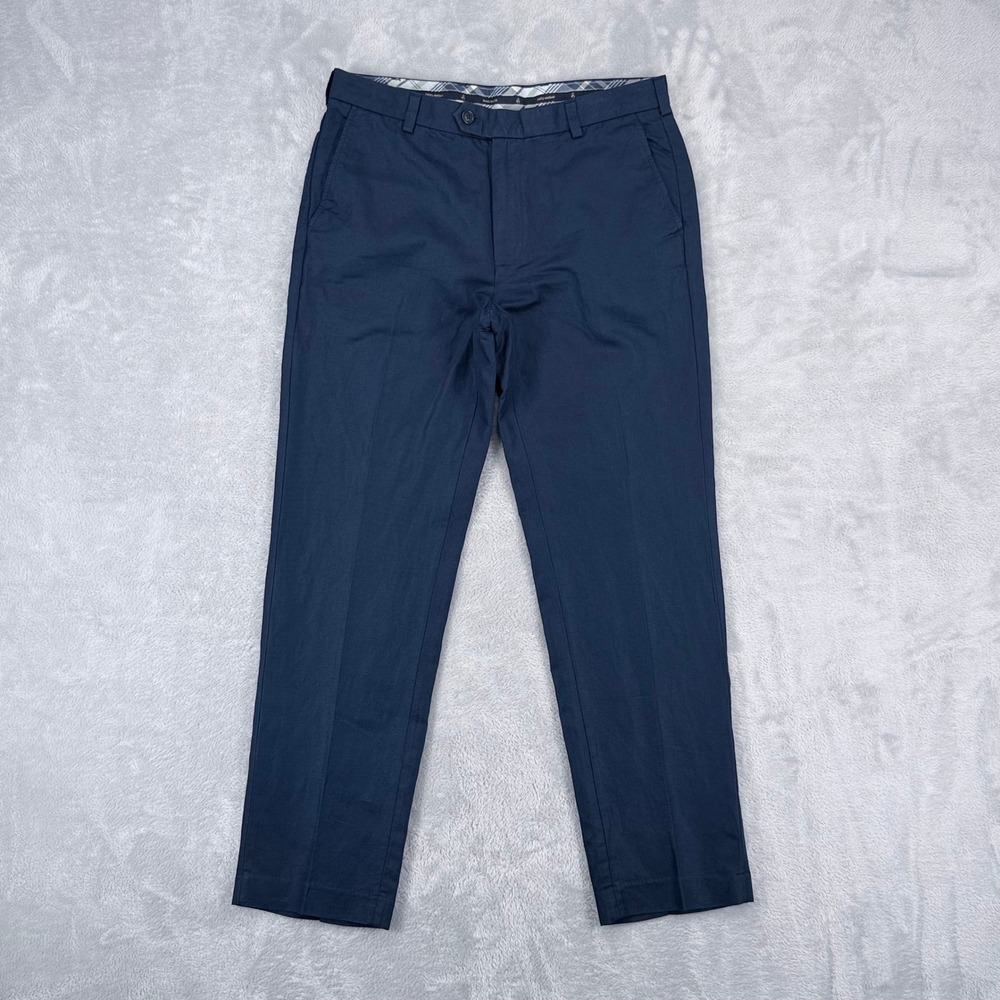 Brooks Brothers Linen Clark Fit Chino Pants Mens 36x32 Navy Baird McNutt Flat
